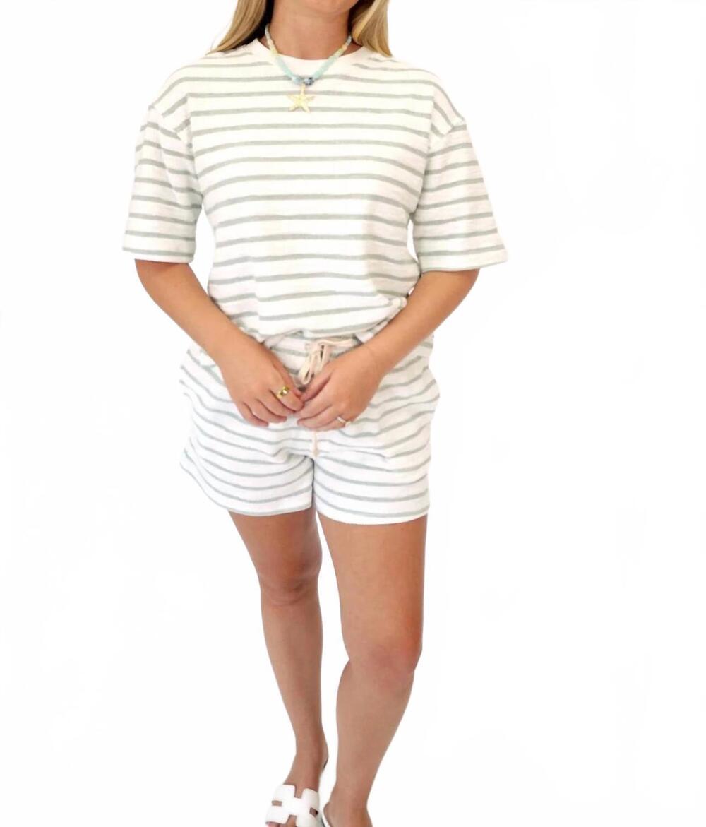 NEW HYFVE striped terry cloth two-piece set in sage & cream